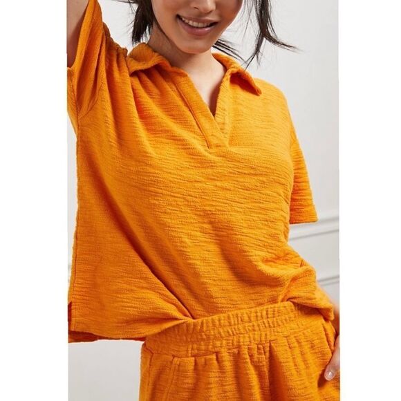 Anthropologie Comfy Polo Lounge Set by T. La | Size Small | Color Orange - Picture 1 of 4